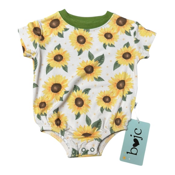 Bundle Of Joy Other - BOJC Ribbed Sunflower Baby Bodysuit with Green Accents